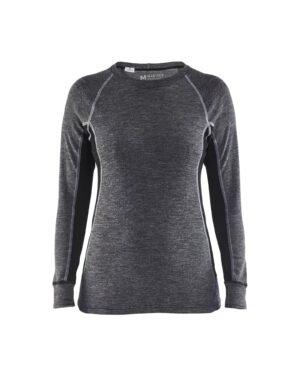 Dame undertøy trøye warm, 100% merino Grå/svart